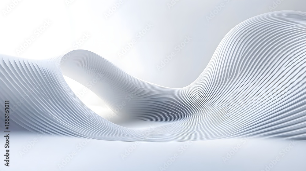 Poster abstract white wave sculpture with smooth curves and soft lighting, creating a serene atmosphere