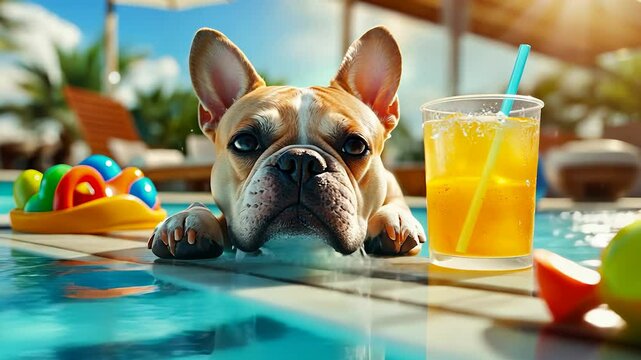 dog pool resting swims