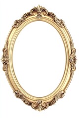 An ornate golden oval shaped picture frame on white
