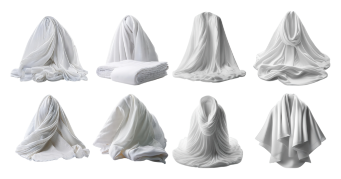 Various Textures and Forms of White Fabric for Creative Projects, PNG bundle collection, Isolated on Transparent Background