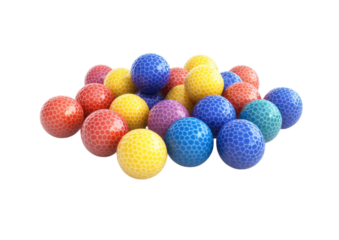 Colorful Rubber Bouncing Balls in a Random Cluster. Isolated on a Transparent Background