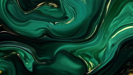 Abstract video with swirling green and gold liquid patterns. Top-down camera angle enhances the fluid, dynamic motion and vibrant colors. Live desktop wallpaper.