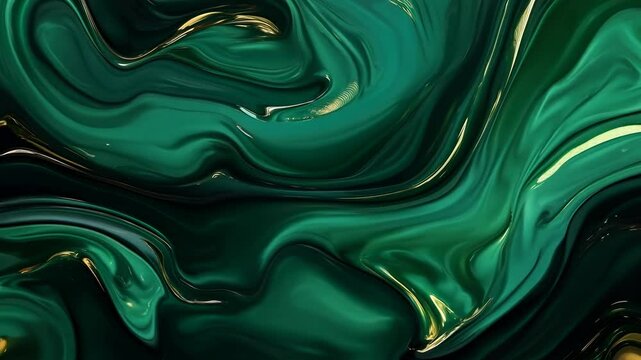 Abstract video with swirling green and gold liquid patterns. Top-down camera angle enhances the fluid, dynamic motion and vibrant colors. Live desktop wallpaper.