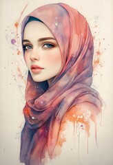 A beautiful young woman wearing a colorful head covering portrait