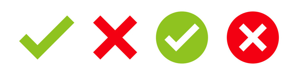 Obraz premium Green check and red cross icon set – approval and cancel marks