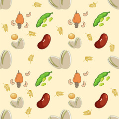 Seeds seamless pattern background. Seeds illustration pattern. Seeds background. Nuts seamless pattern. Perfect for fabrics, textile, wallpaper, and decor