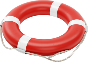 Red Lifebuoy with White Stripes and Rope A Safety Device for Water Rescue Emergency
