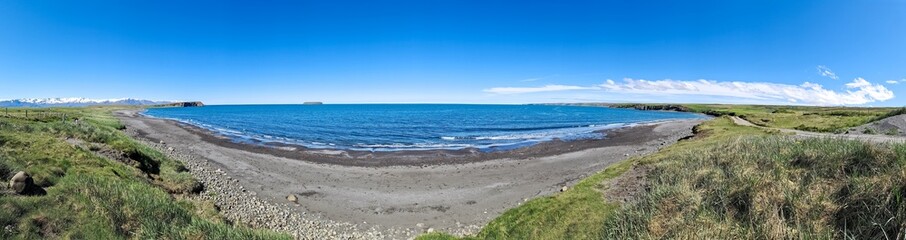 Panoramic view of beautiful black sand beach in Iceland