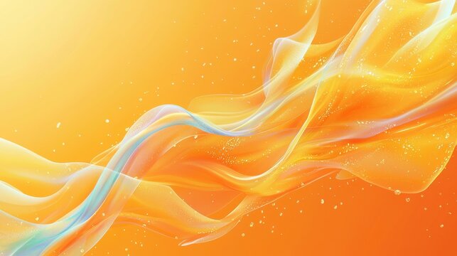 Energetic bright orange swoosh border certificate with liquid, fluid yellow abstract background; minimalistic soft light forms merge with bright blue speed lines for a dynamic flow.