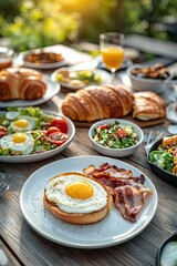 Outdoor brunch feast with assorted dishes