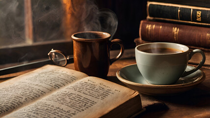cup of coffee and book