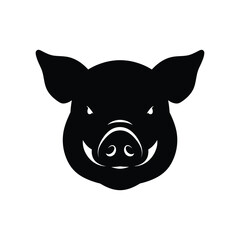 Aggressive Pig Head Silhouette Vector Illustration, Black and White, Animal Logo Design
