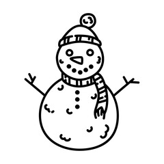 snowman outline illustration. winter black line illustration