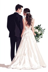 Naklejka premium An Illustration Showing a Newlywed Couple on Their Wedding Day