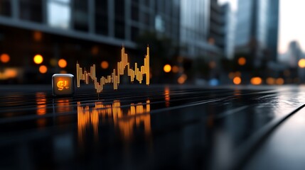 Obraz premium Cityscape Stock Market Graph with Night Trading Data.