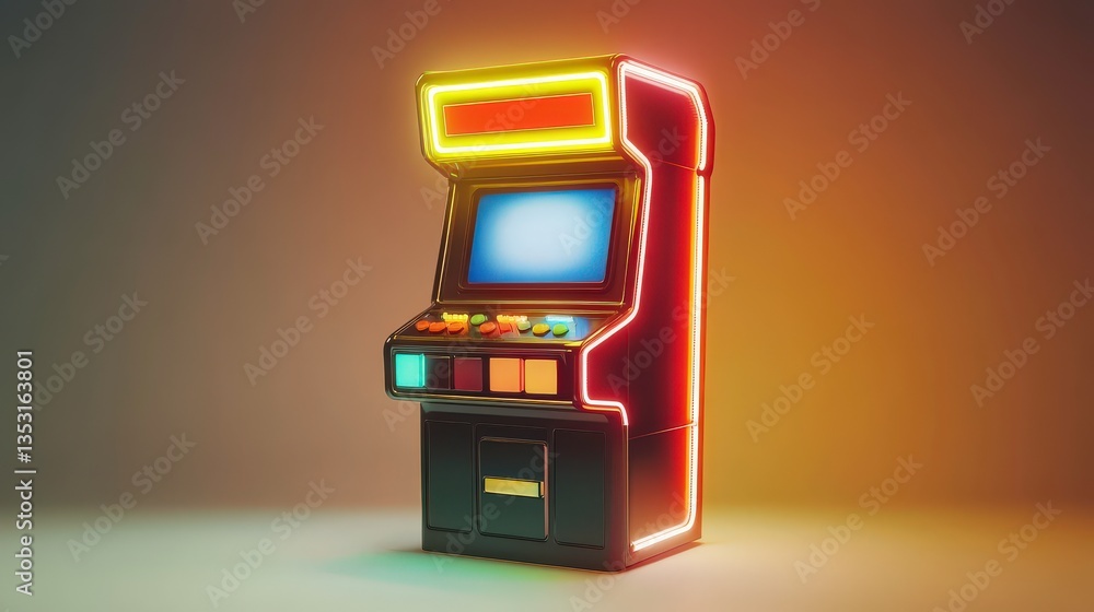 Poster Retro Arcade Game Machine with Flashing Lights