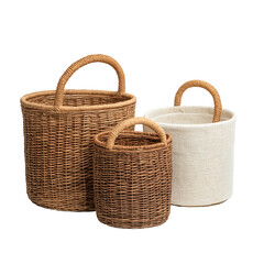  Woven Storage Baskets | Set of Natural Decorative Containers Isolated on White