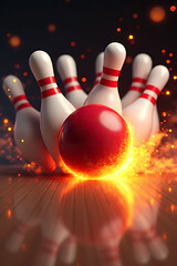 Naklejka premium Bowling strike celebration bowling alley sports photography indoor dynamic exciting action