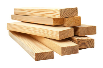 Stack of processed lumber isolated on white background.