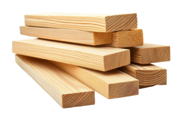 Stack of processed lumber isolated on white background.