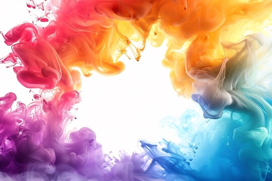 swirling rainbow clouds in center of white frame, clean Holi themed background for