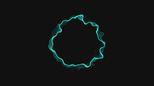 3D rendering Round sound wave of particles for music. Musical audio spectrum in 4k. Blue flames on black