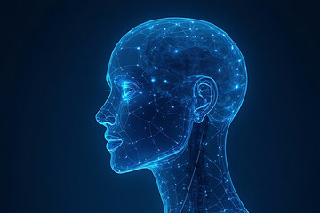 Futuristic ai human portrait digital realm 3d render sci-fi environment side profile view