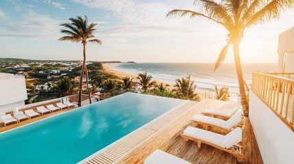 Obraz premium Luxury Resort Pool Ocean Sunset View