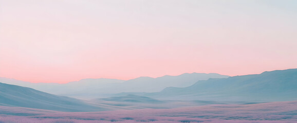Pastel sunset over hazy mountains, serene landscape