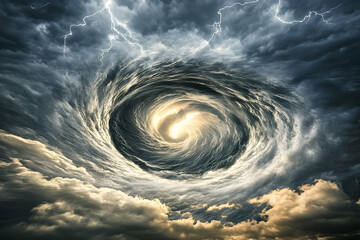 Stormy sky vortex, lightning, dramatic cloudscape, apocalyptic background, weather