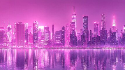 Obraz premium Pink City Skyline at Night