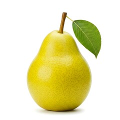 Fresh Yellow Pear with Leaf - Isolated on White Background