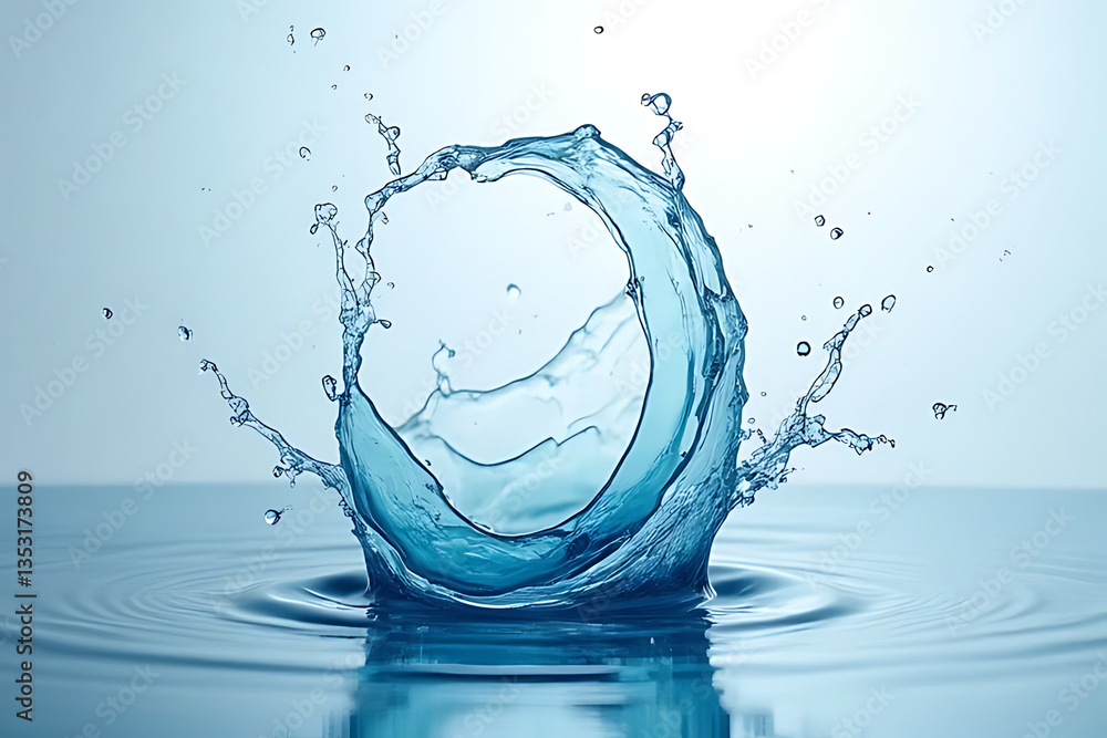 Poster water splash action in calm pool high-speed photography tranquil environment close-up view