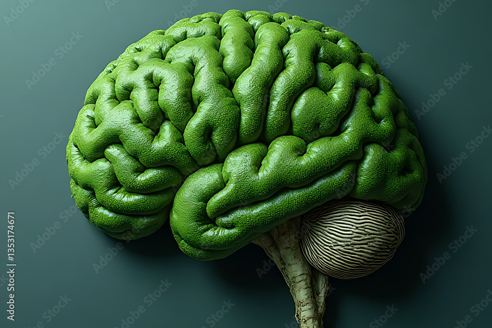 Poster exploring brain concepts in green color artistic representation modern environment perspective