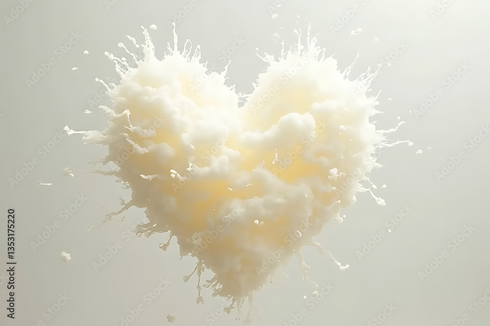 Poster splashing heart shaped cream abstract art soft background conceptual design close-up view