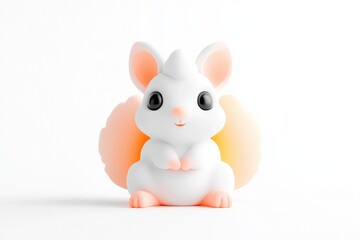 Fototapeta premium Cute white squirrel toy figurine with pastel pink tail and ears isolated on a clean white background.