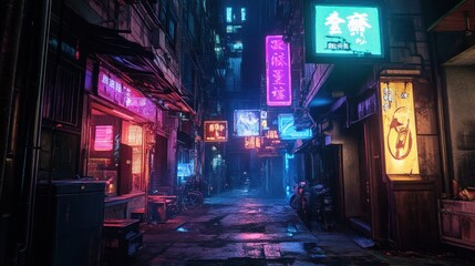 A cyberpunk-inspired Hong Kong street, glowing holographic billboards and dark alleyways --ar 16:9 --v 6.1 Job ID: 6dba5314-a318-4c30-994b-166d47f532f2