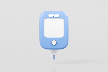 3d Glucometer icon. Medical and health, Diabetes disease concept. Minimal cartoon device check blood sugar level with glucometer and diabetic insulin pump isolated on white background. 3d render.