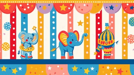 Playful Colorful Circus Elephants in a Fun Illustration Style