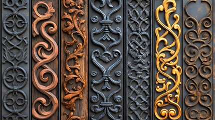 Comprehensive visualization of ornamental scrollwork showcasing delicate patterns in wrought iron wood and metal for decorative accents