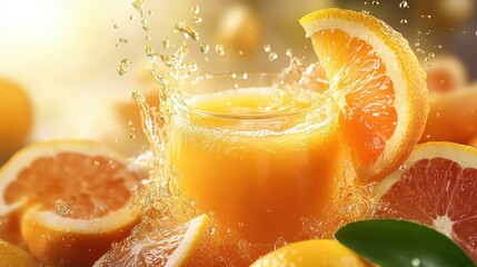 Fresh Squeezed Juice PNG, Citrus Splash Art, for Beverage Promotions, 8K Ultra HD Detail.