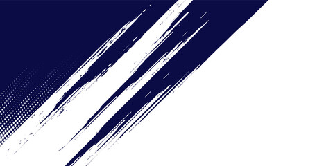 Grainy blue bold brush stroke with spray texture. Hand drawn distress damaged edge vintage template, banner. Grainy bold brush strokes texture with small dots. Retro vector background for posters.