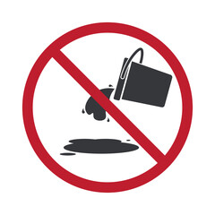 Isolated prohibition sign : spilled water in a bucket on the floor, do not spill water on floor, slippery floor with caution © AndiPoe