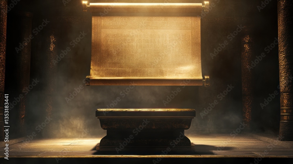 Aufkleber a podium with an ancient scroll floating above it