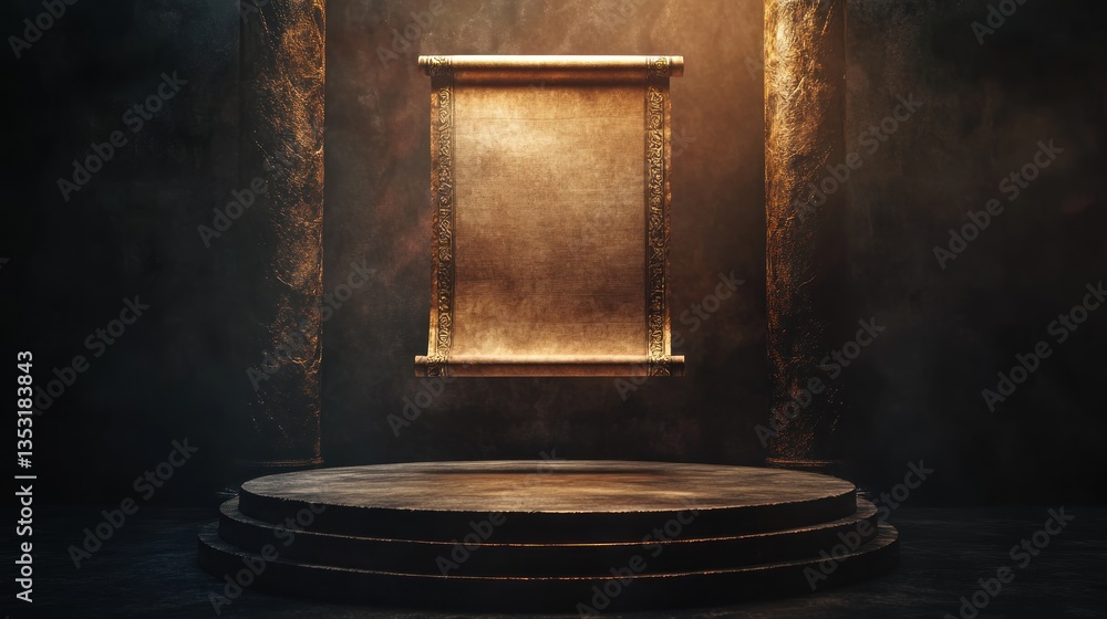 Aufkleber a podium with an ancient scroll floating above it