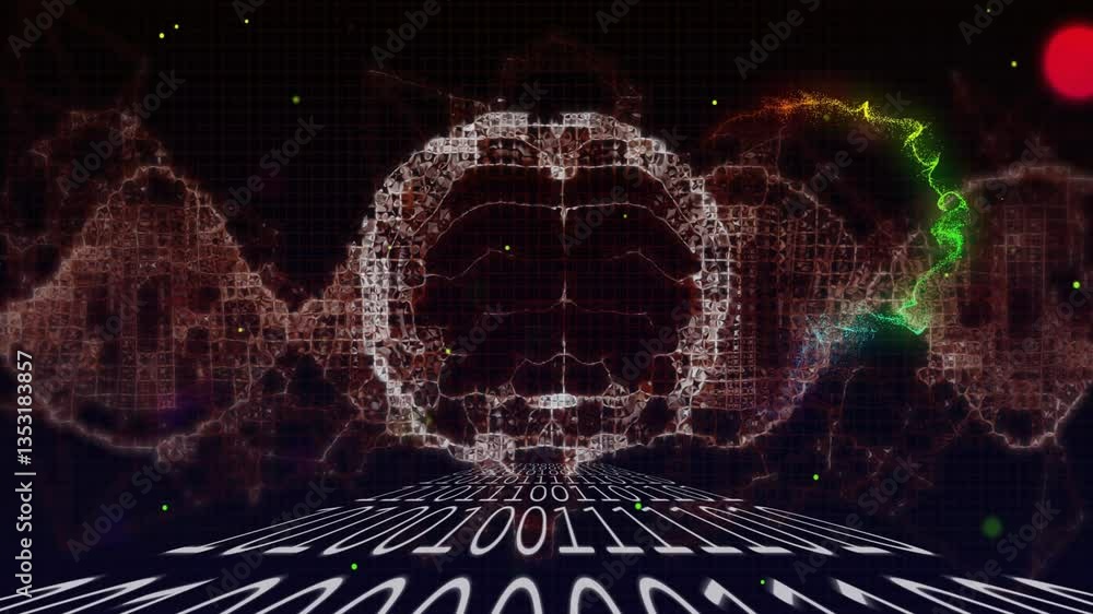 Poster dna strand with binary coding, processing scientific data in animation style