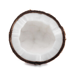 Half of cracked coconut isolated on white
