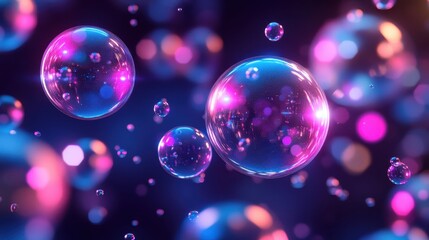 Neon Dreams Glowing Bubbles in Abstract Space.