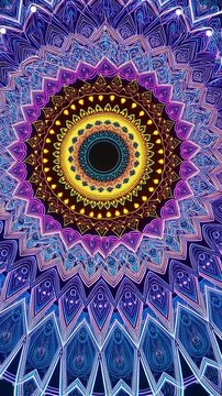 Vertical video of Abstract mandala pattern, colorful seamless psychedelic