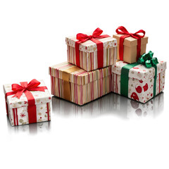 Stack of Christmas Gifts with Red and Green Ribbons